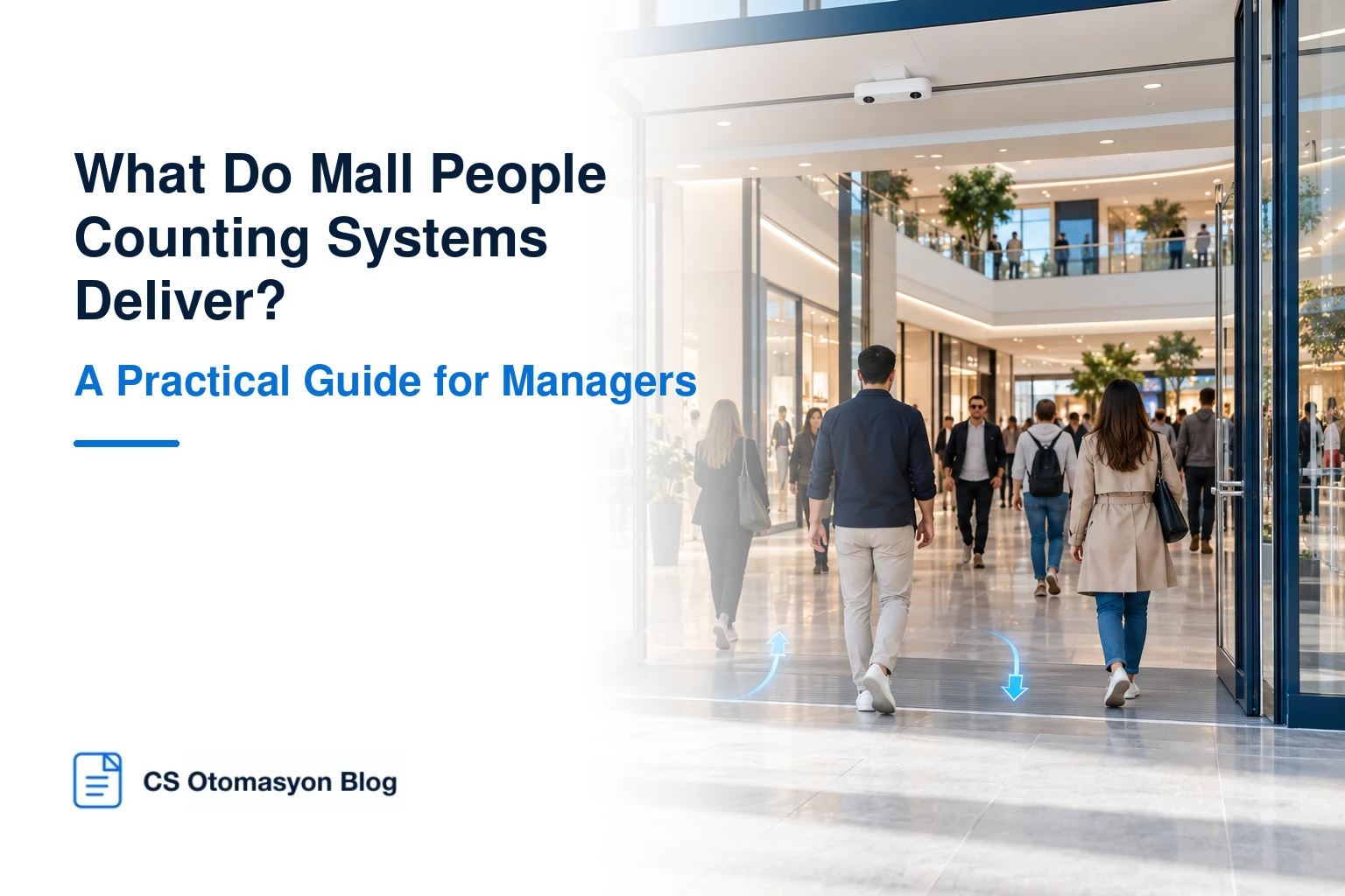 People counting systems guide showing visitor flow at a shopping mall entrance