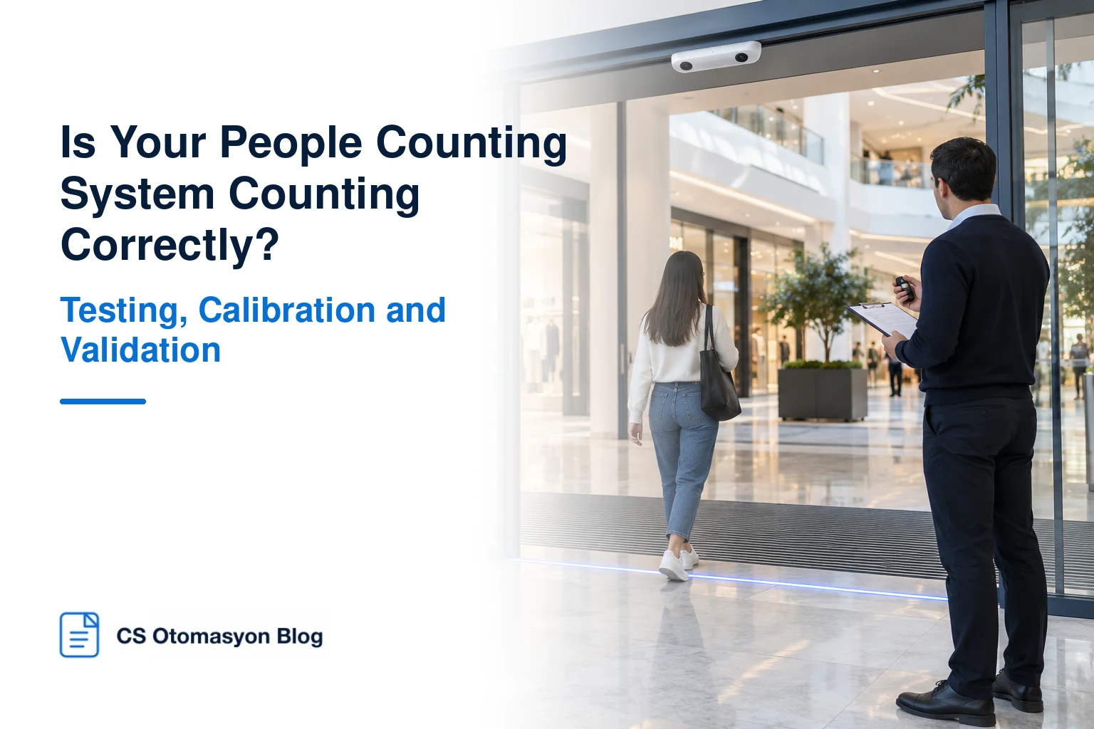 Accuracy testing and inspection of a people counting sensor at a store entrance