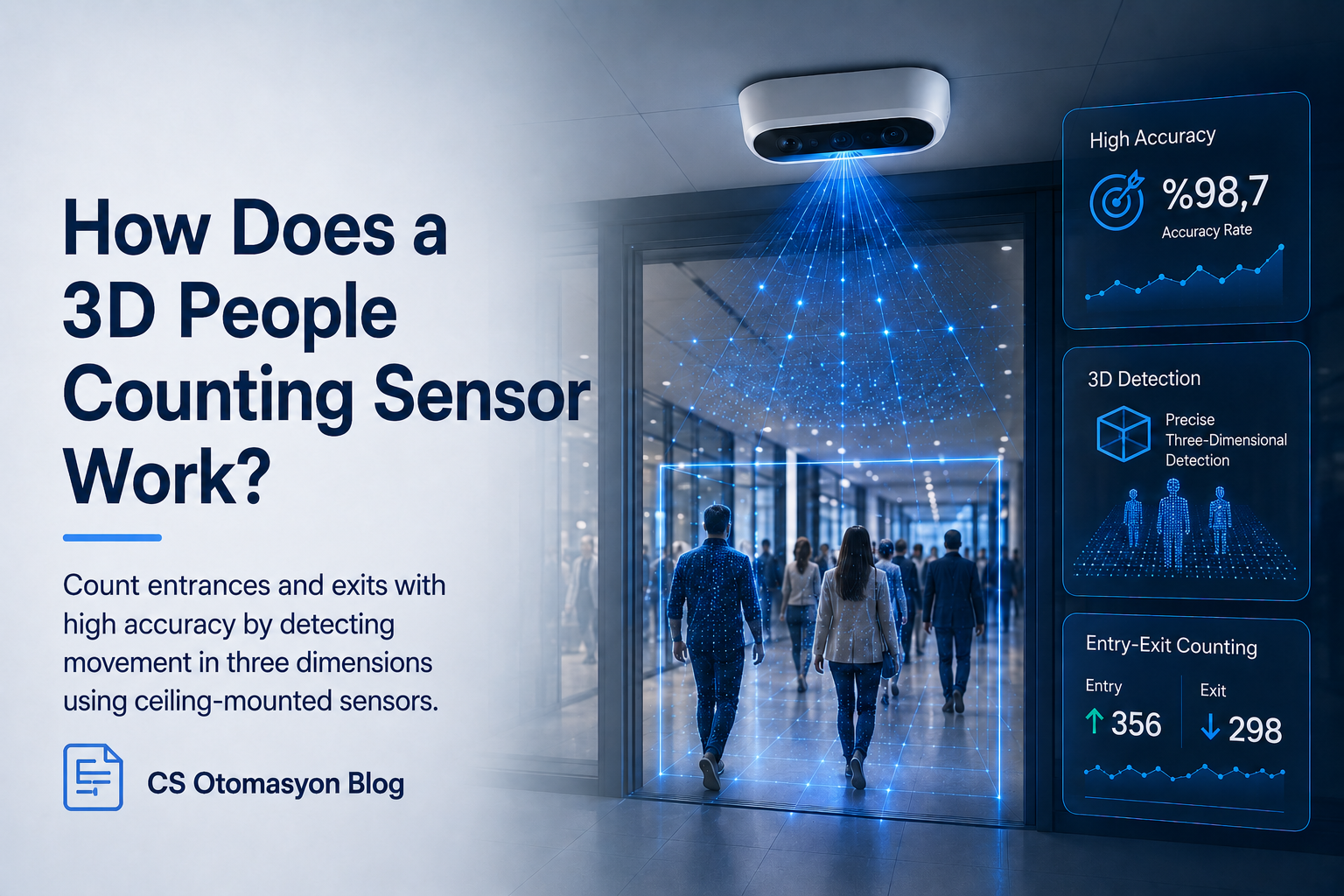 3D people counting sensor operating above a retail entrance