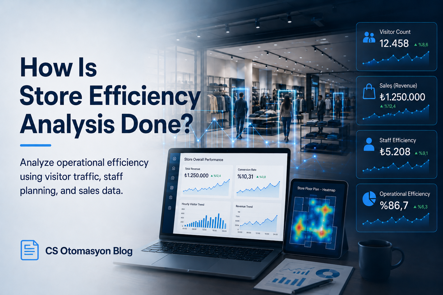 Store efficiency analysis dashboard with traffic and performance metrics
