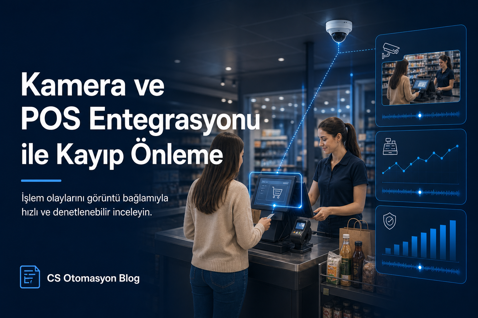 Perakende kasa işlemlerine ait veri metinlerinin güvenlik kamerası görüntüsü üzerine zaman damgalı olarak yerleştirildiği entegrasyon ekranı