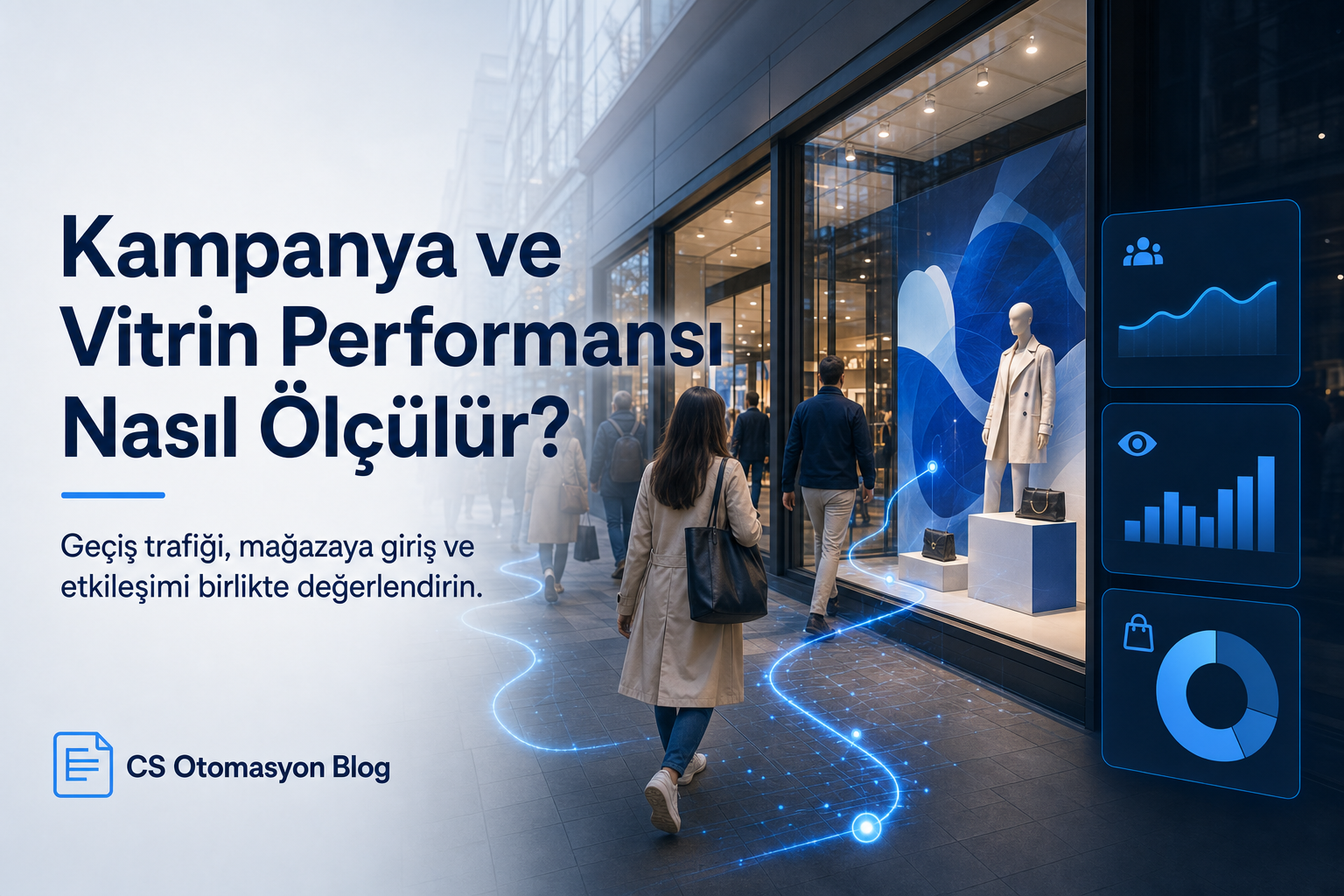 Mağaza vitrininin önünden geçen insan trafiğini ve içeri giren müşteri oranını gösteren analitik ısı haritası