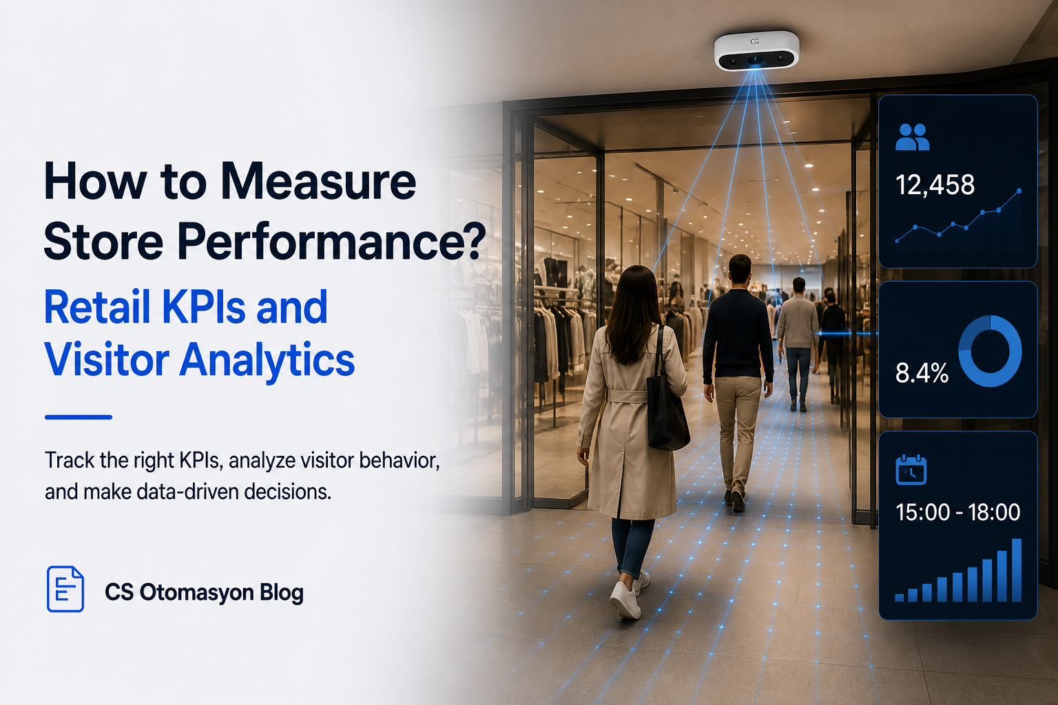 People counting sensor measuring visitor flow and peak periods at a retail store entrance