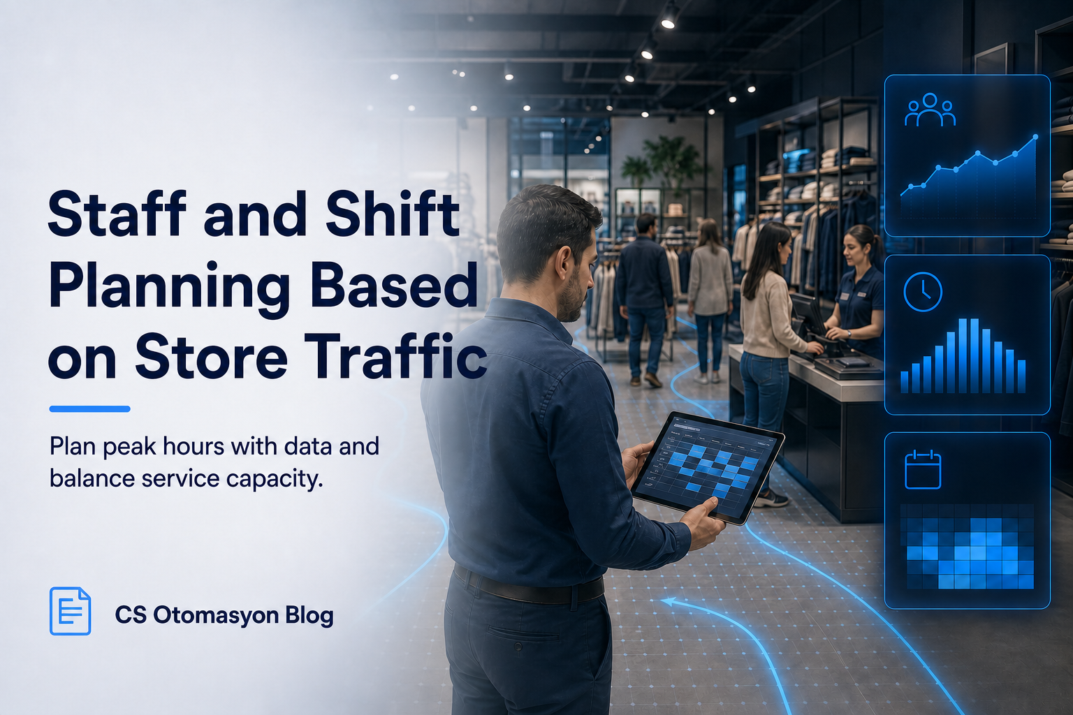 Planning interface showing hourly customer traffic graphs aligned with retail staff working hours